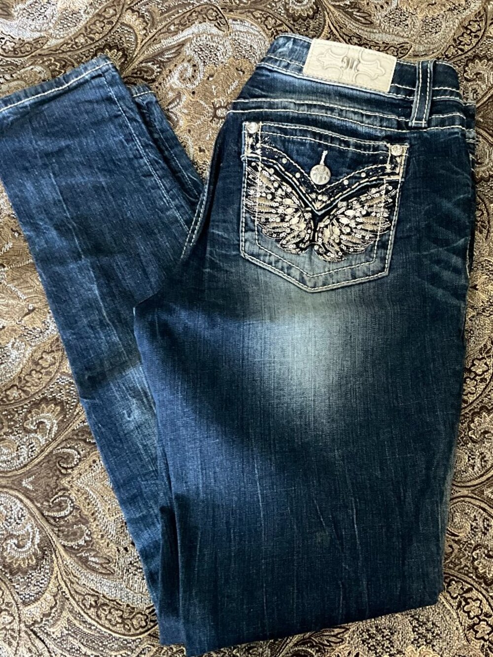 Miss Me Standard Skinny Jeans – Women's Size 29 | Butterfly Rhinestone Pocket